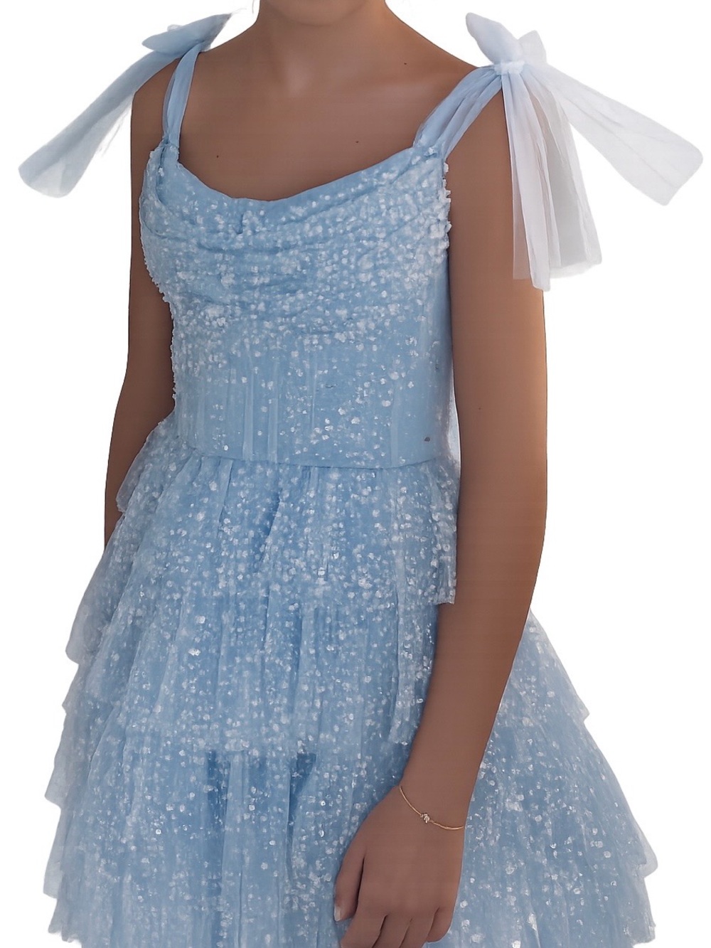 Sherri Hill Light Blue Sequin Tiered Tulle Dress